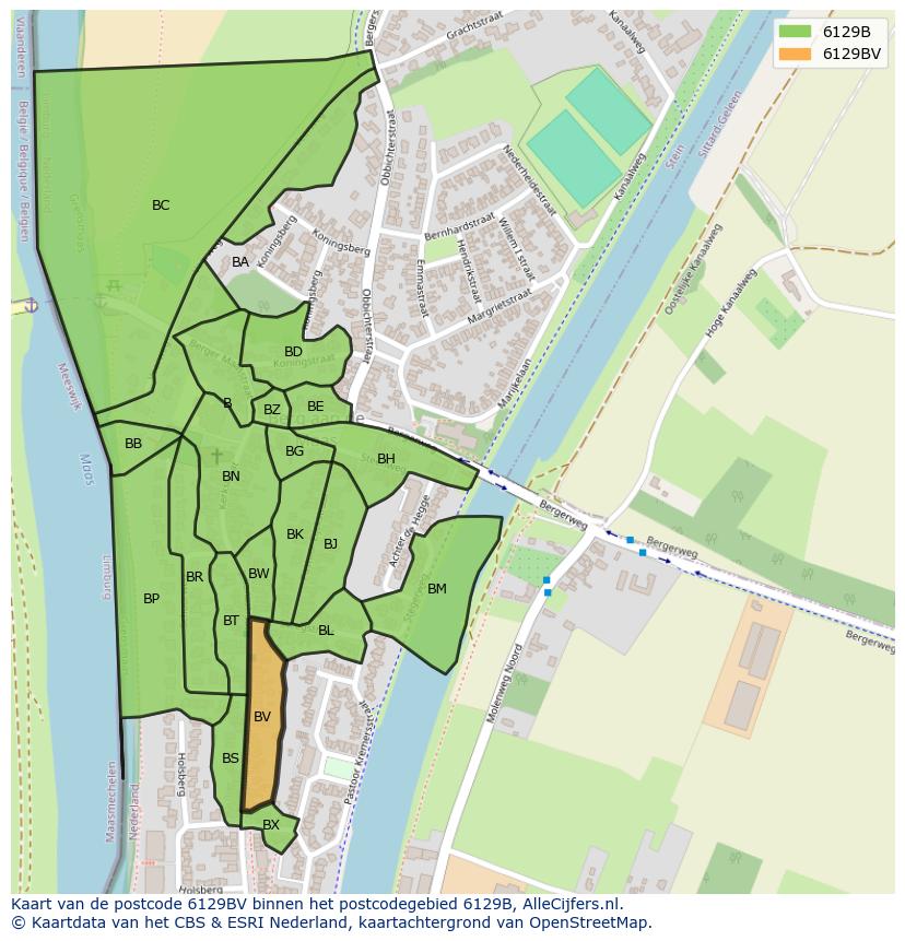 Afbeelding van het postcodegebied 6129 BV op de kaart.