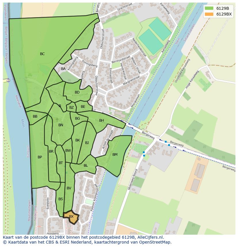 Afbeelding van het postcodegebied 6129 BX op de kaart.