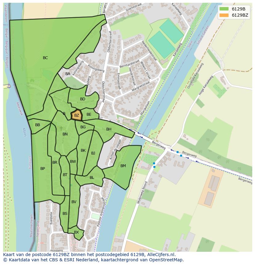 Afbeelding van het postcodegebied 6129 BZ op de kaart.
