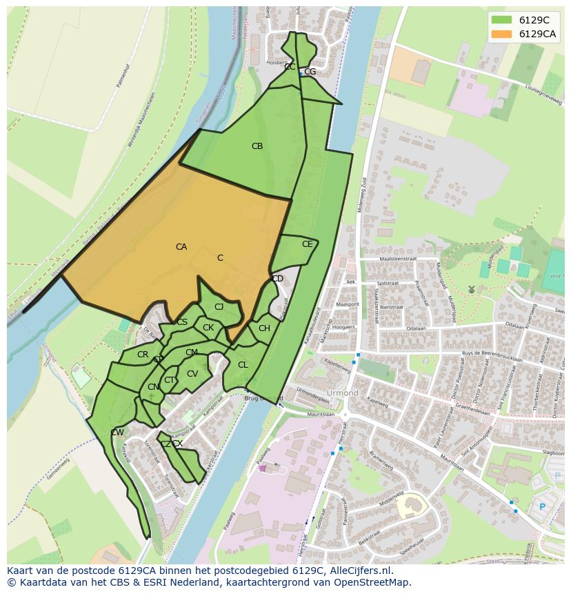 Afbeelding van het postcodegebied 6129 CA op de kaart.