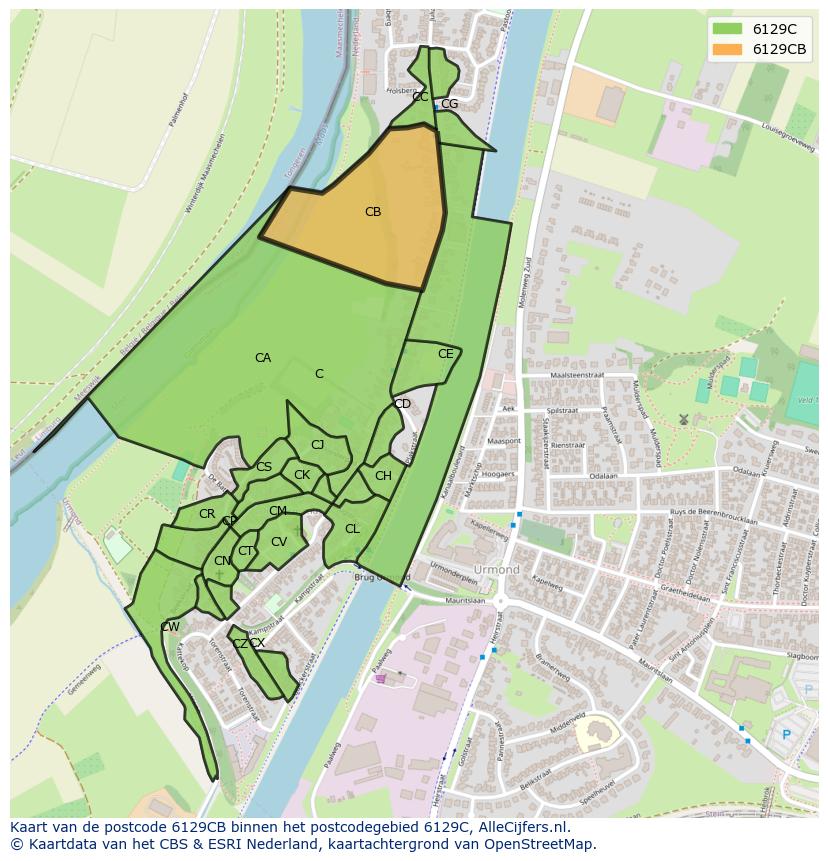 Afbeelding van het postcodegebied 6129 CB op de kaart.