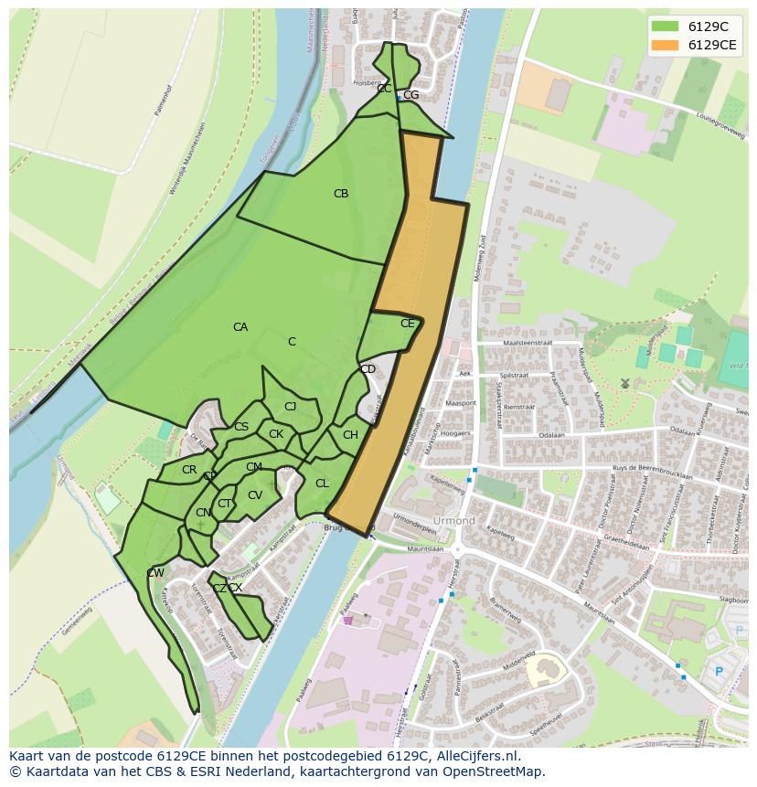 Afbeelding van het postcodegebied 6129 CE op de kaart.