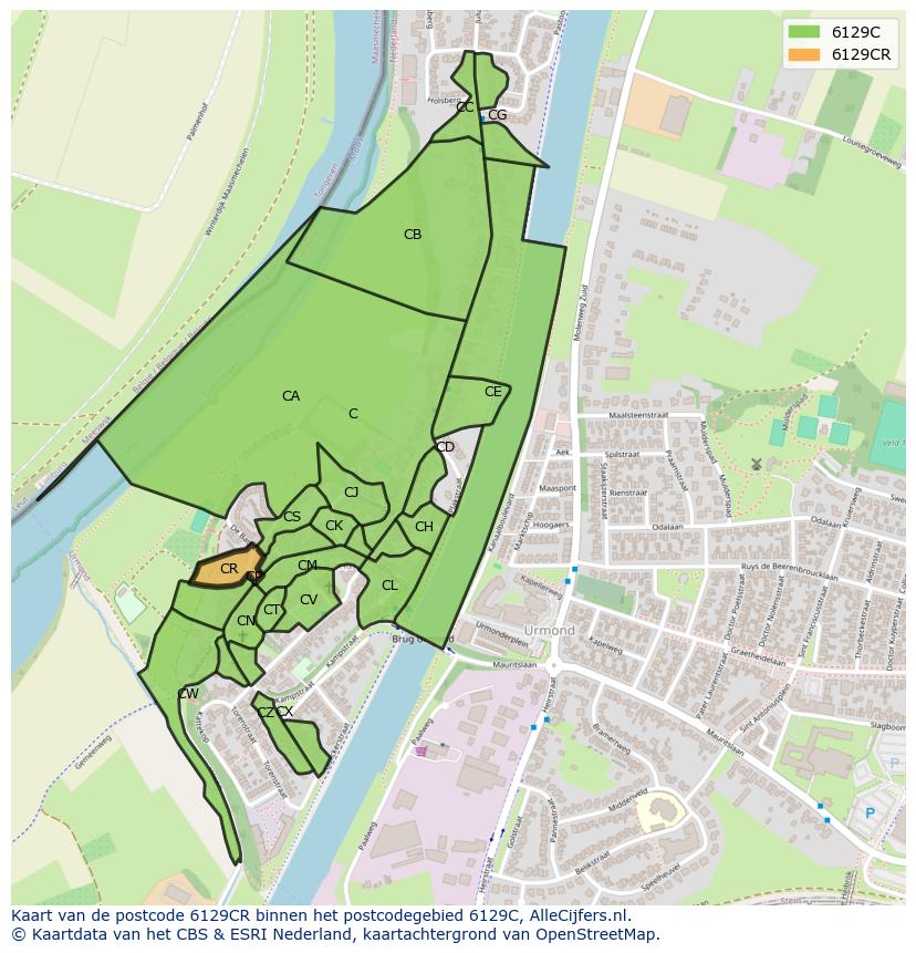 Afbeelding van het postcodegebied 6129 CR op de kaart.