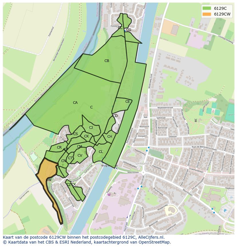 Afbeelding van het postcodegebied 6129 CW op de kaart.