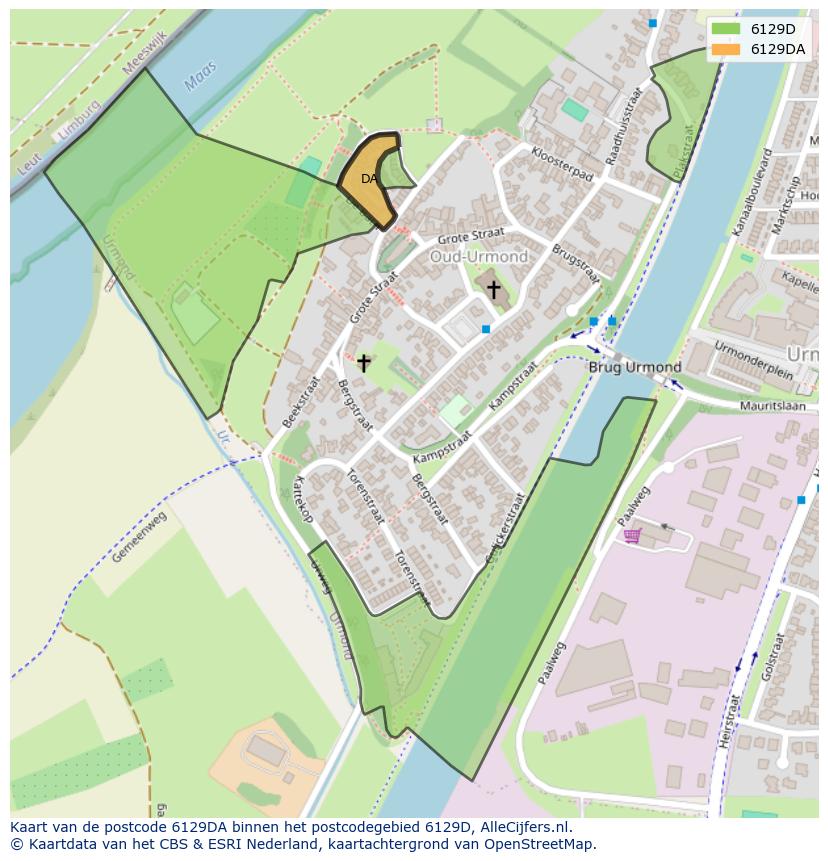Afbeelding van het postcodegebied 6129 DA op de kaart.