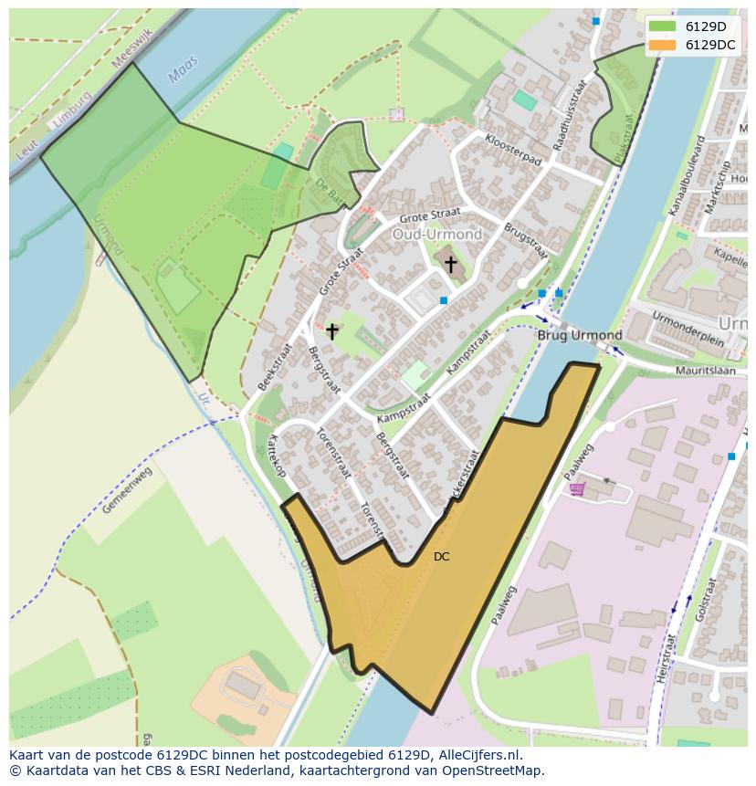 Afbeelding van het postcodegebied 6129 DC op de kaart.