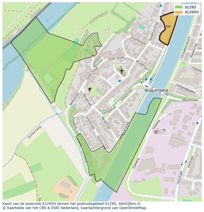 Afbeelding van het postcodegebied 6129 DH op de kaart.