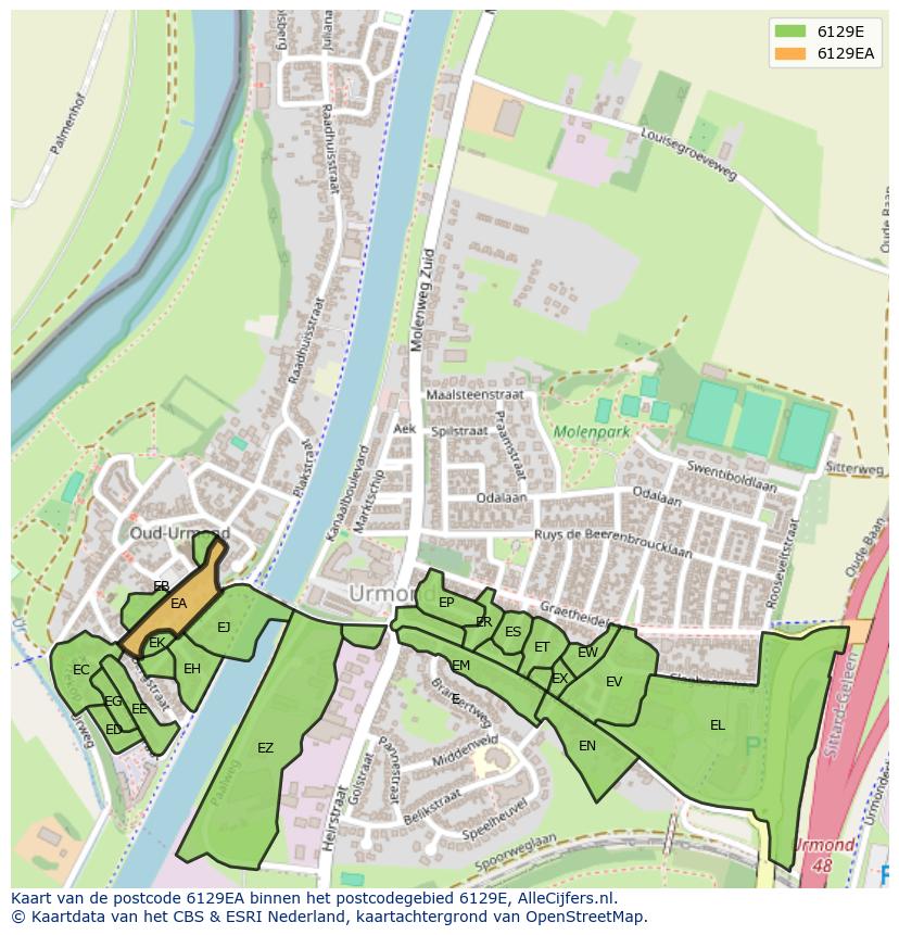Afbeelding van het postcodegebied 6129 EA op de kaart.