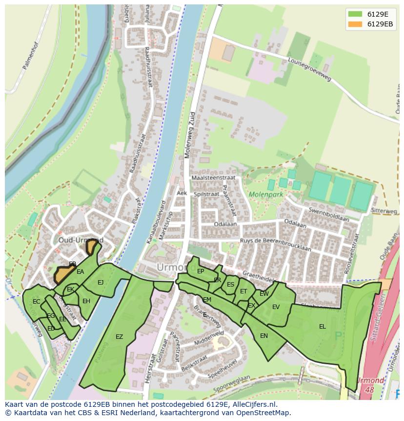 Afbeelding van het postcodegebied 6129 EB op de kaart.
