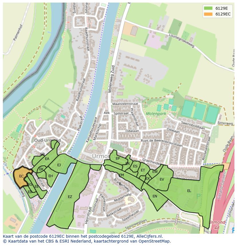 Afbeelding van het postcodegebied 6129 EC op de kaart.