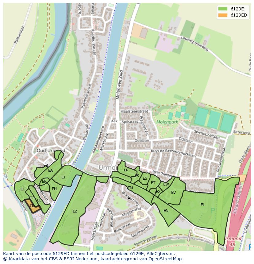Afbeelding van het postcodegebied 6129 ED op de kaart.