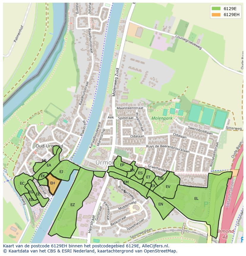 Afbeelding van het postcodegebied 6129 EH op de kaart.