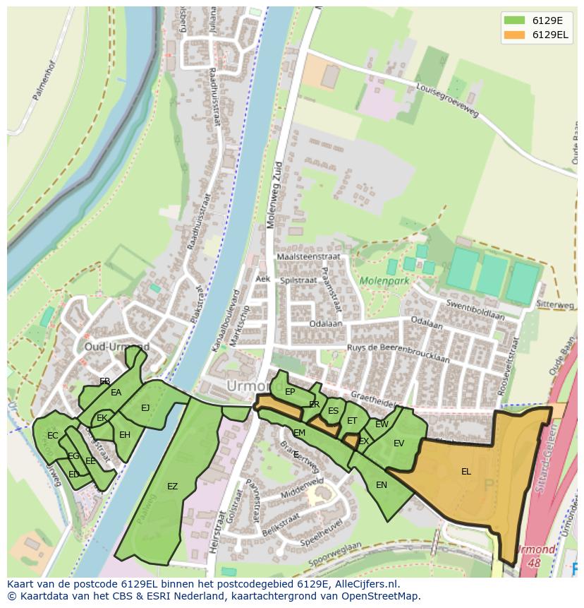 Afbeelding van het postcodegebied 6129 EL op de kaart.