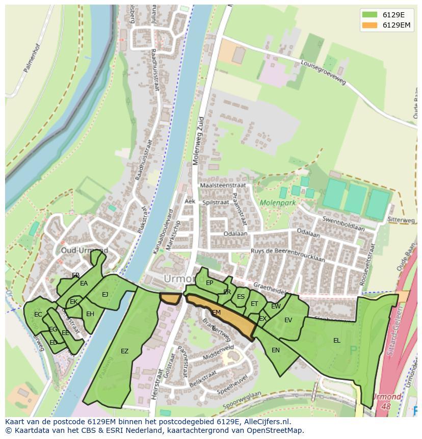 Afbeelding van het postcodegebied 6129 EM op de kaart.