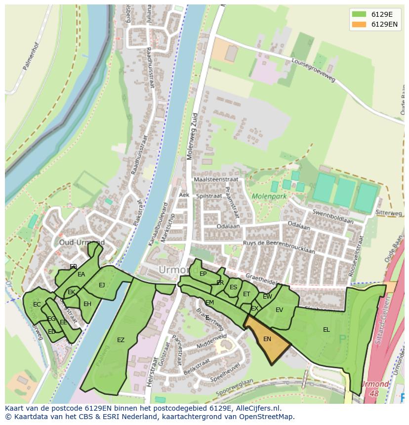 Afbeelding van het postcodegebied 6129 EN op de kaart.