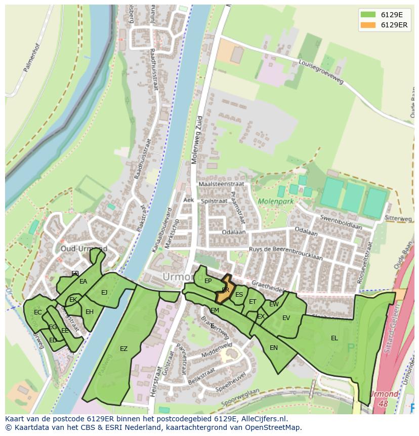 Afbeelding van het postcodegebied 6129 ER op de kaart.