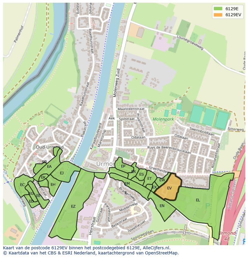 Afbeelding van het postcodegebied 6129 EV op de kaart.