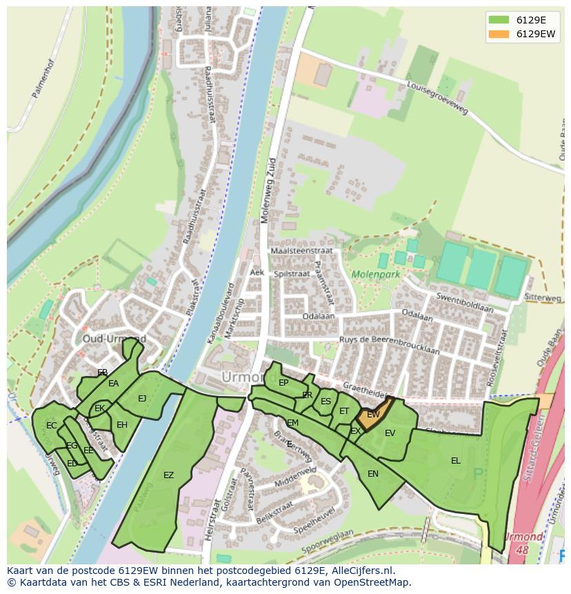 Afbeelding van het postcodegebied 6129 EW op de kaart.