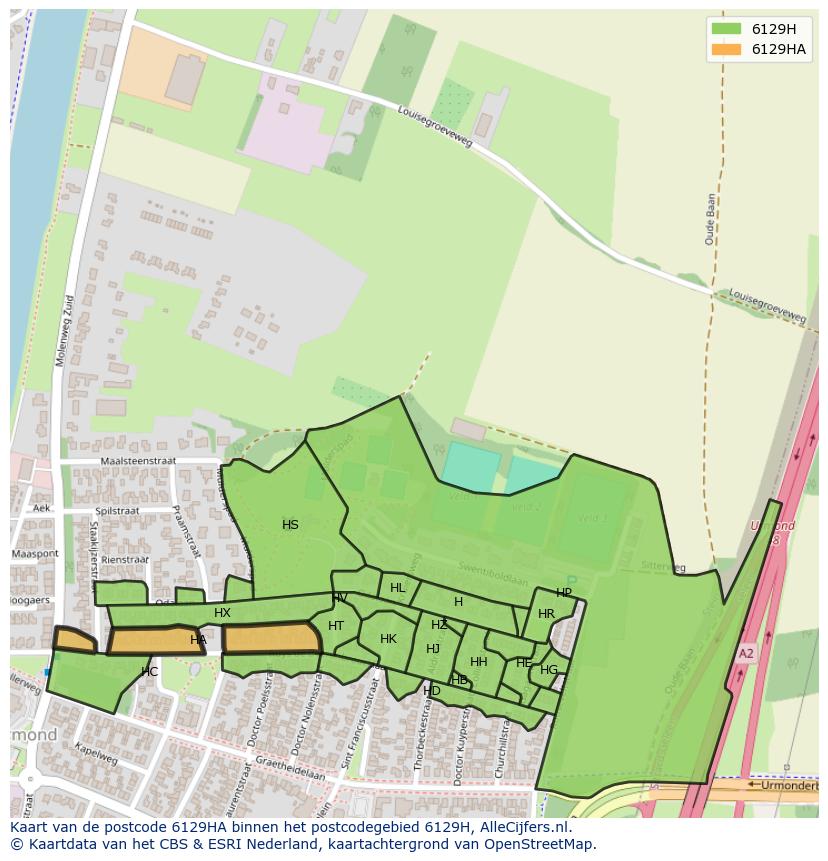 Afbeelding van het postcodegebied 6129 HA op de kaart.
