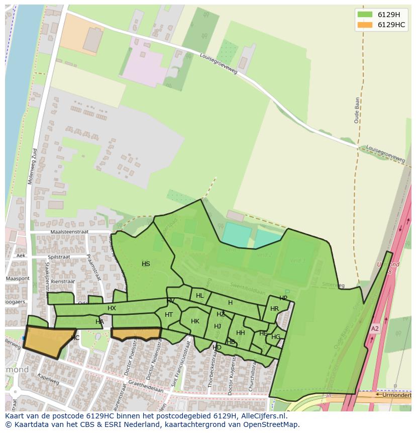 Afbeelding van het postcodegebied 6129 HC op de kaart.