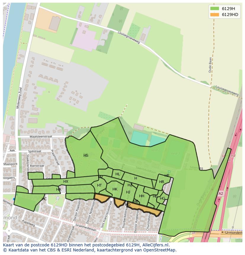 Afbeelding van het postcodegebied 6129 HD op de kaart.