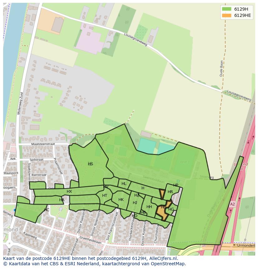 Afbeelding van het postcodegebied 6129 HE op de kaart.