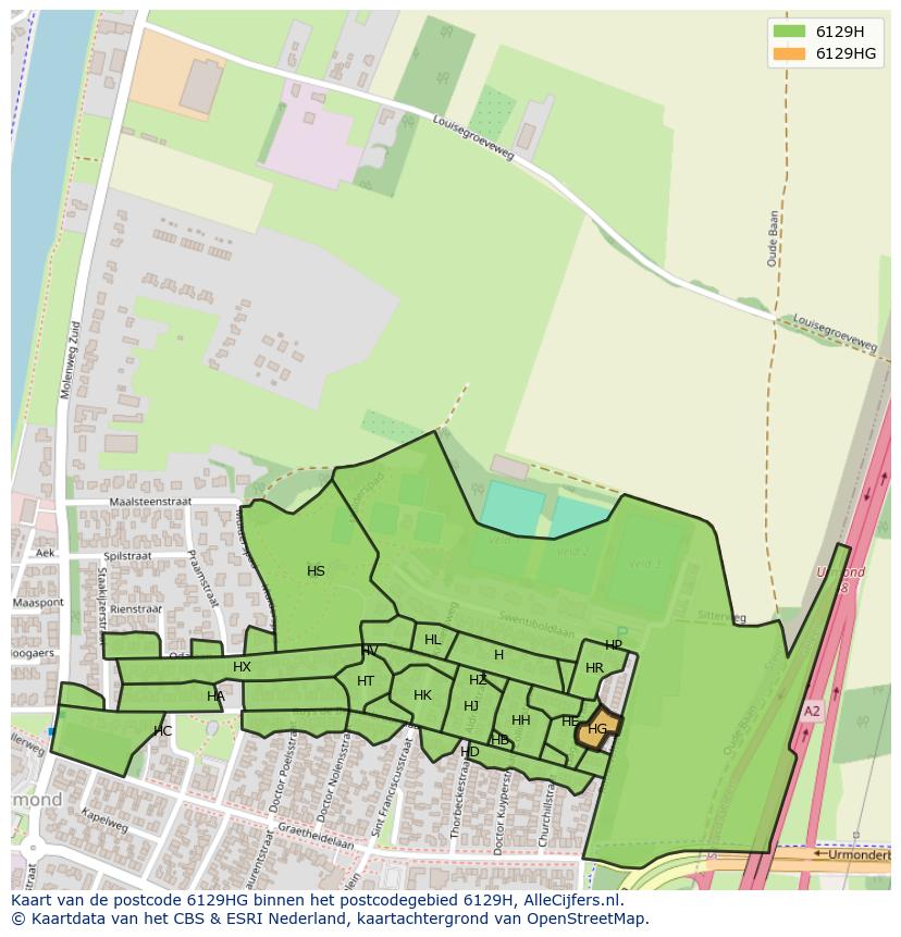 Afbeelding van het postcodegebied 6129 HG op de kaart.