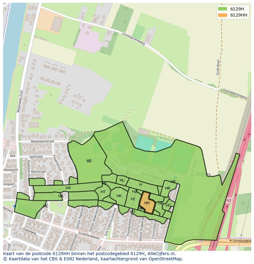 Afbeelding van het postcodegebied 6129 HH op de kaart.