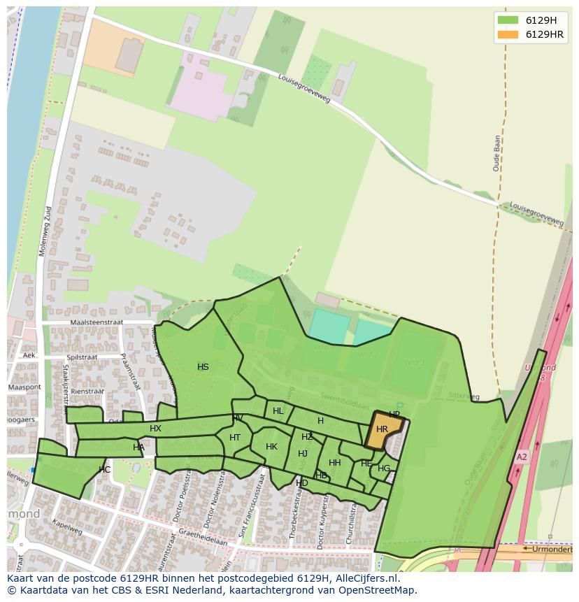 Afbeelding van het postcodegebied 6129 HR op de kaart.