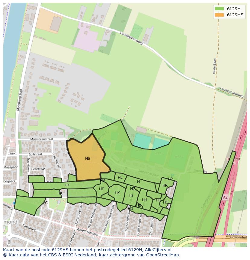 Afbeelding van het postcodegebied 6129 HS op de kaart.