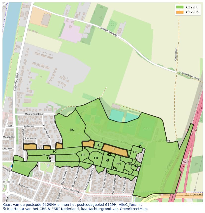 Afbeelding van het postcodegebied 6129 HV op de kaart.