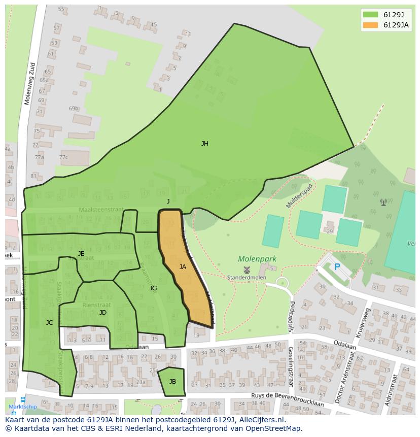 Afbeelding van het postcodegebied 6129 JA op de kaart.