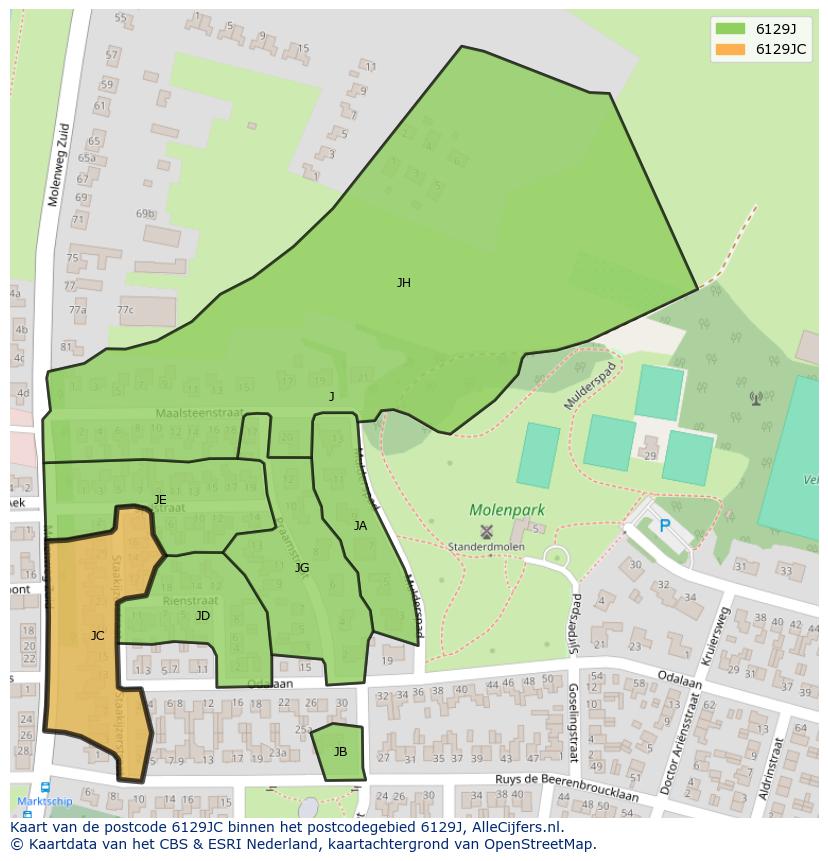 Afbeelding van het postcodegebied 6129 JC op de kaart.