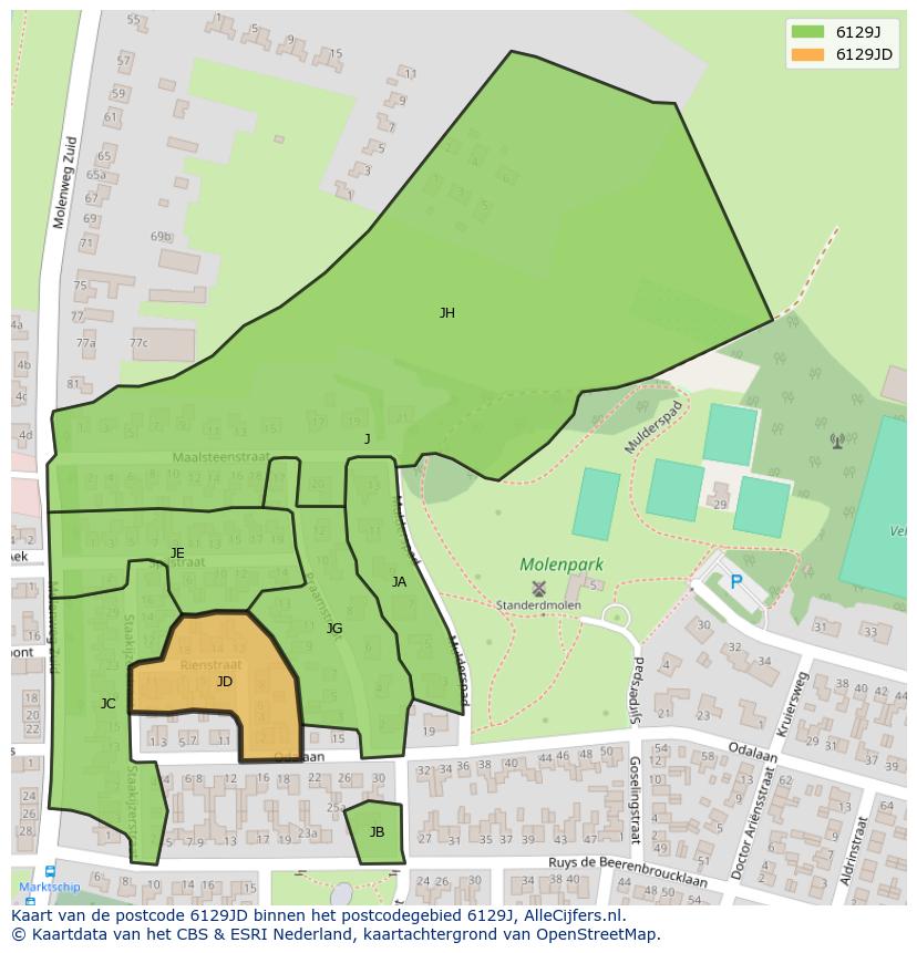 Afbeelding van het postcodegebied 6129 JD op de kaart.