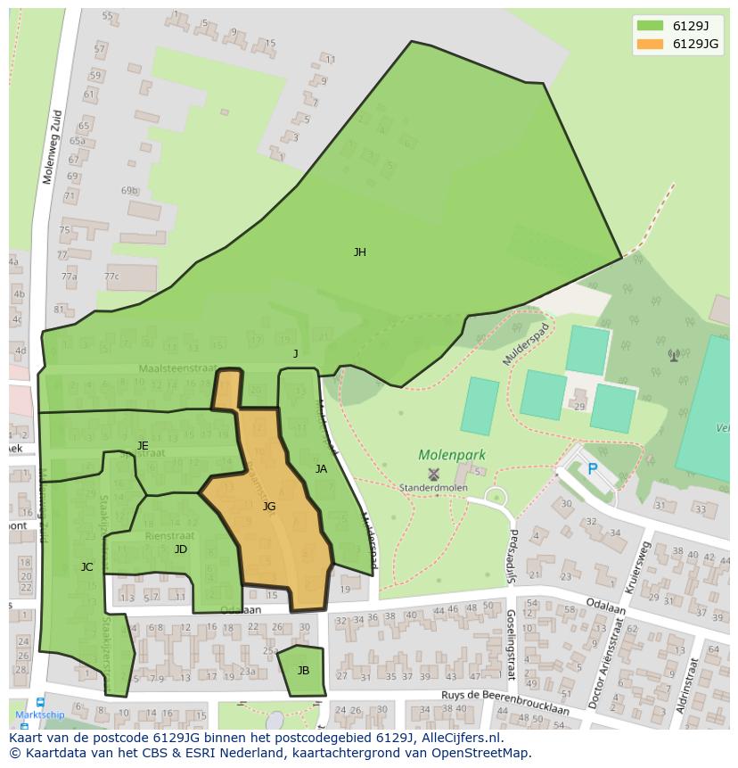 Afbeelding van het postcodegebied 6129 JG op de kaart.