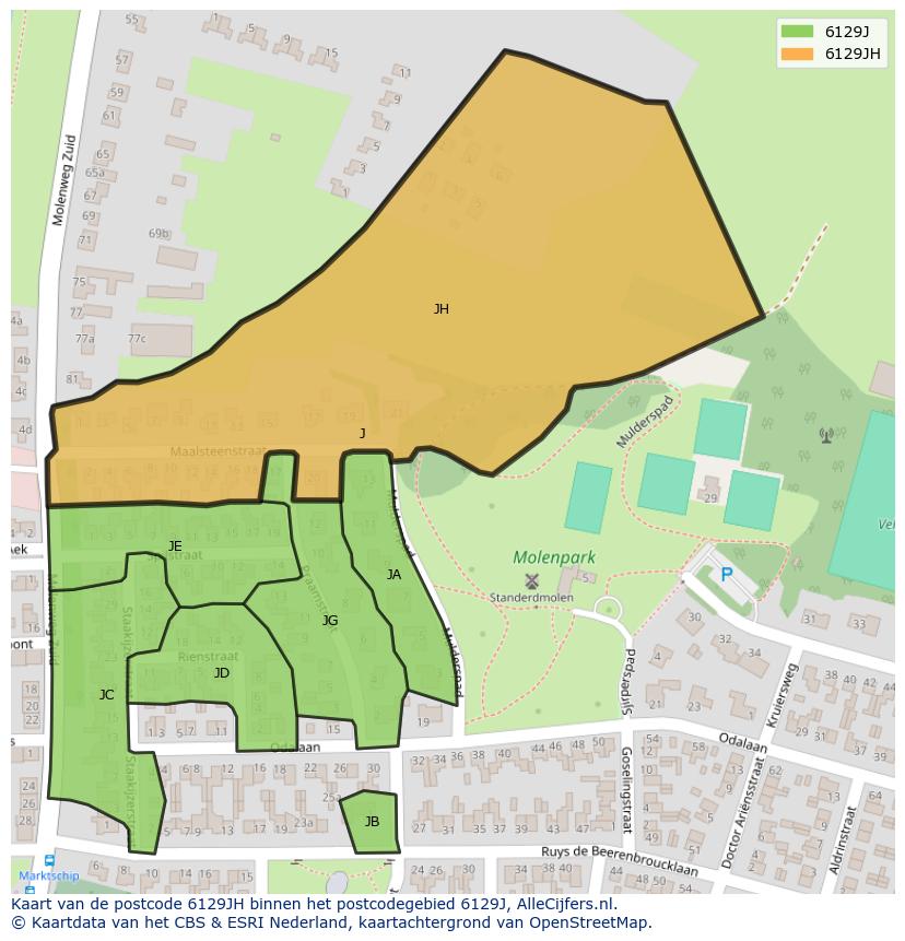 Afbeelding van het postcodegebied 6129 JH op de kaart.