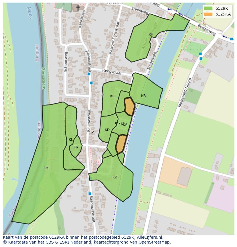 Afbeelding van het postcodegebied 6129 KA op de kaart.