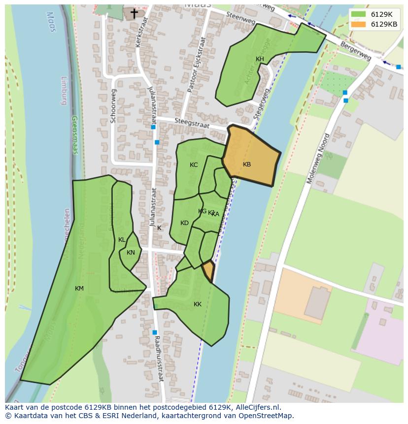 Afbeelding van het postcodegebied 6129 KB op de kaart.