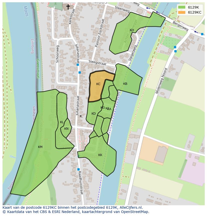 Afbeelding van het postcodegebied 6129 KC op de kaart.