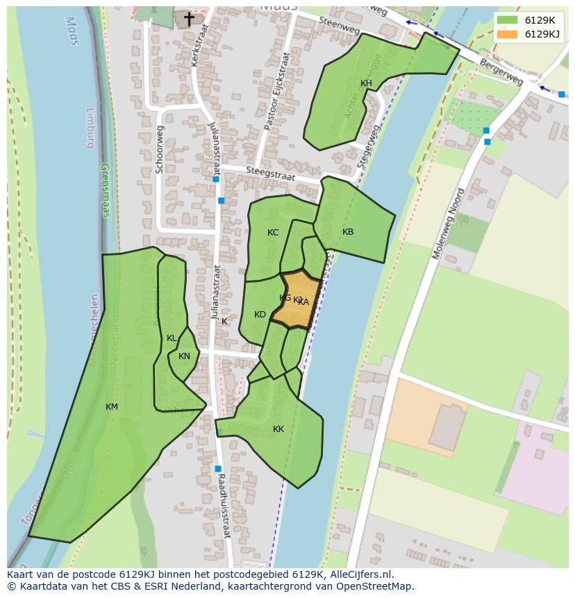 Afbeelding van het postcodegebied 6129 KJ op de kaart.