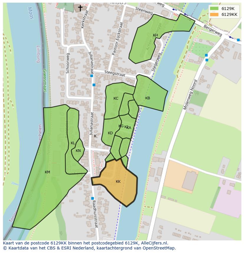 Afbeelding van het postcodegebied 6129 KK op de kaart.
