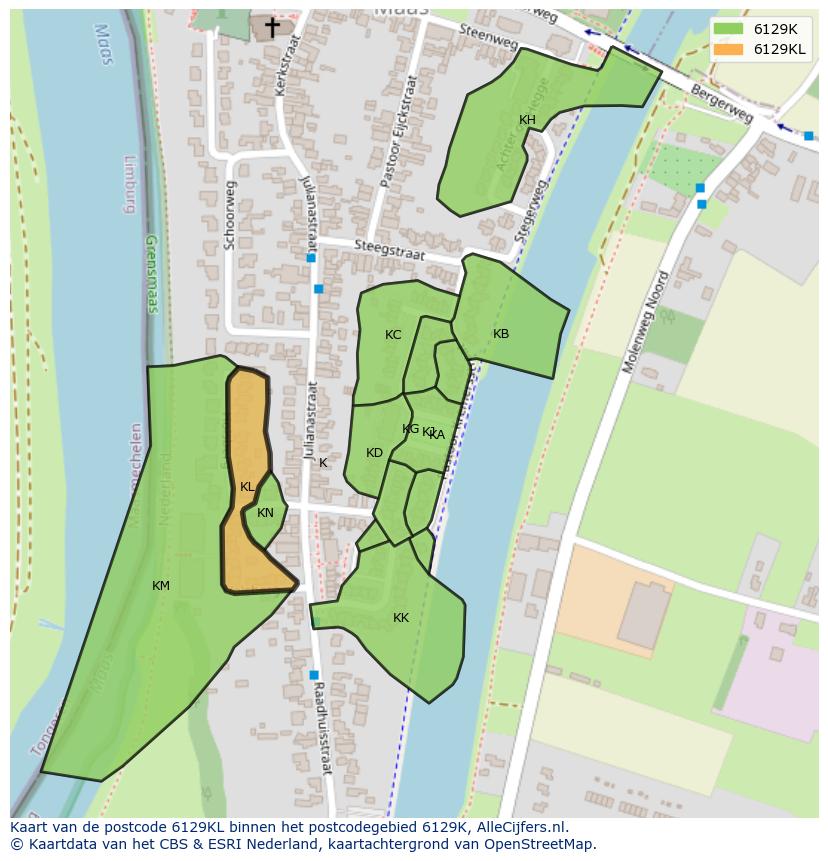 Afbeelding van het postcodegebied 6129 KL op de kaart.
