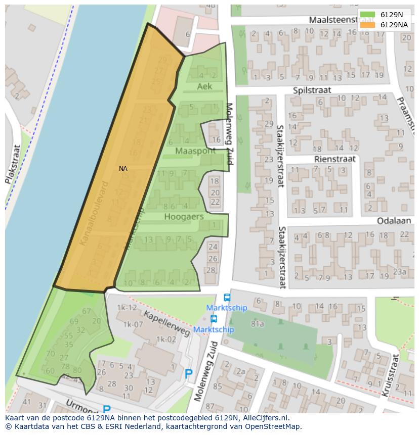 Afbeelding van het postcodegebied 6129 NA op de kaart.