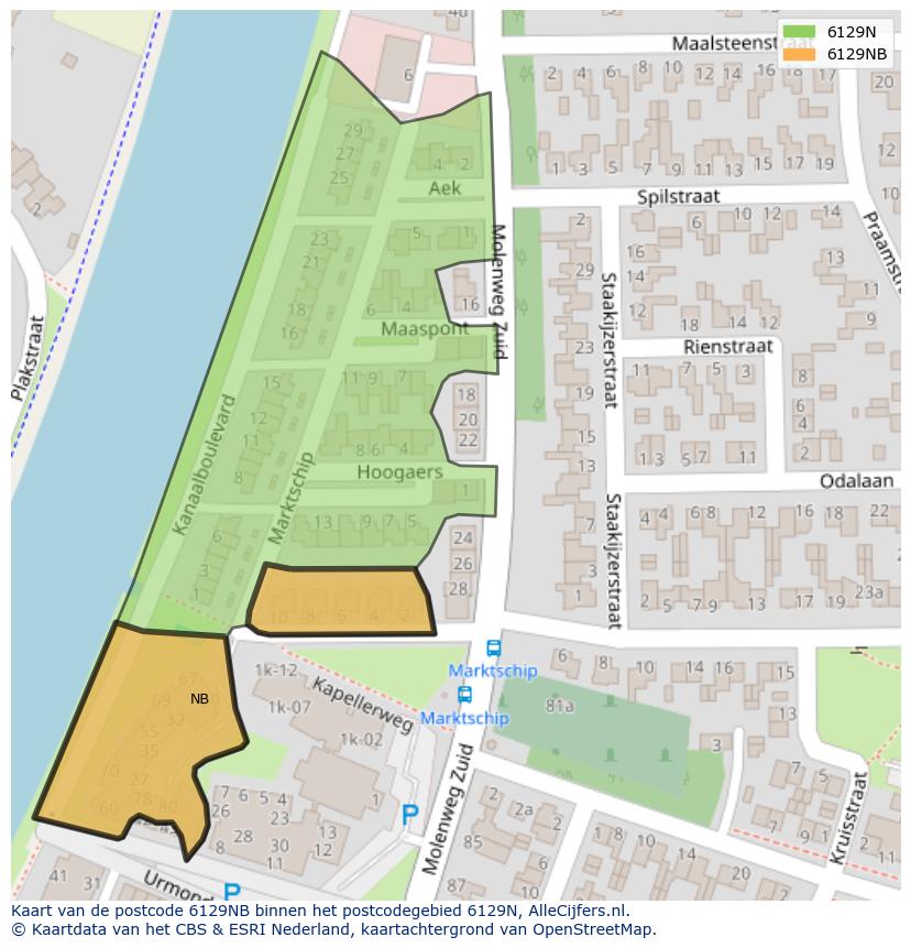 Afbeelding van het postcodegebied 6129 NB op de kaart.