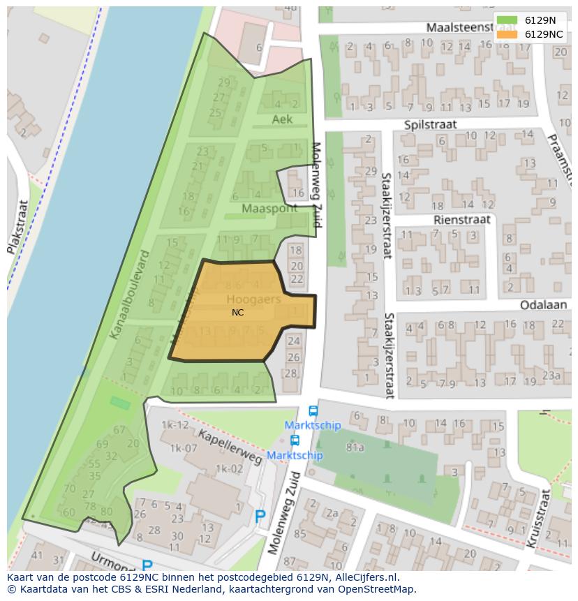 Afbeelding van het postcodegebied 6129 NC op de kaart.