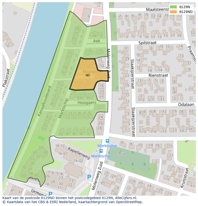 Afbeelding van het postcodegebied 6129 ND op de kaart.