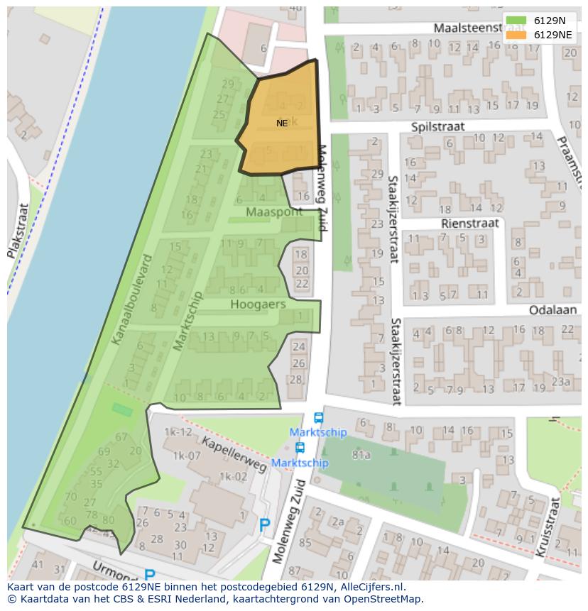 Afbeelding van het postcodegebied 6129 NE op de kaart.