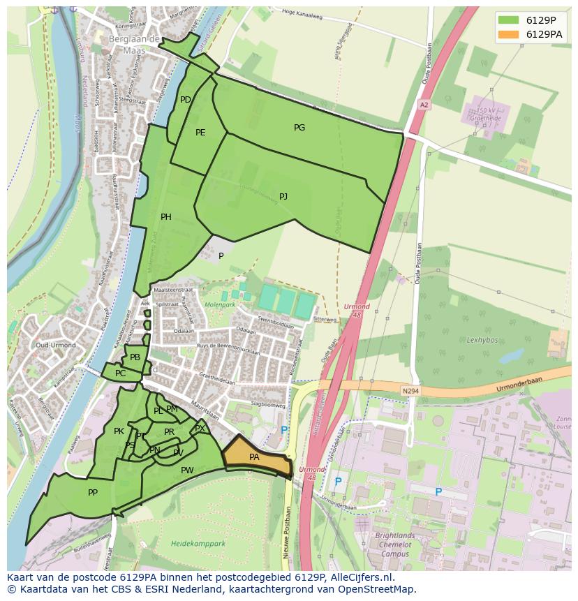 Afbeelding van het postcodegebied 6129 PA op de kaart.