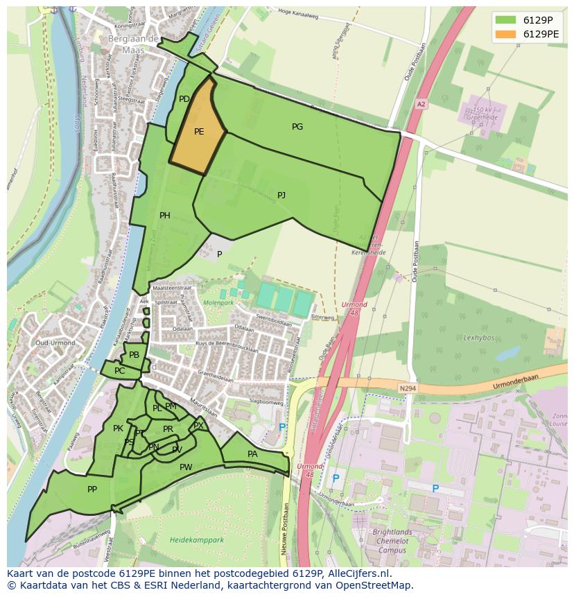 Afbeelding van het postcodegebied 6129 PE op de kaart.