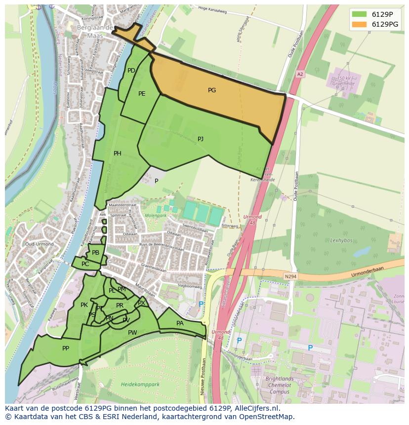 Afbeelding van het postcodegebied 6129 PG op de kaart.
